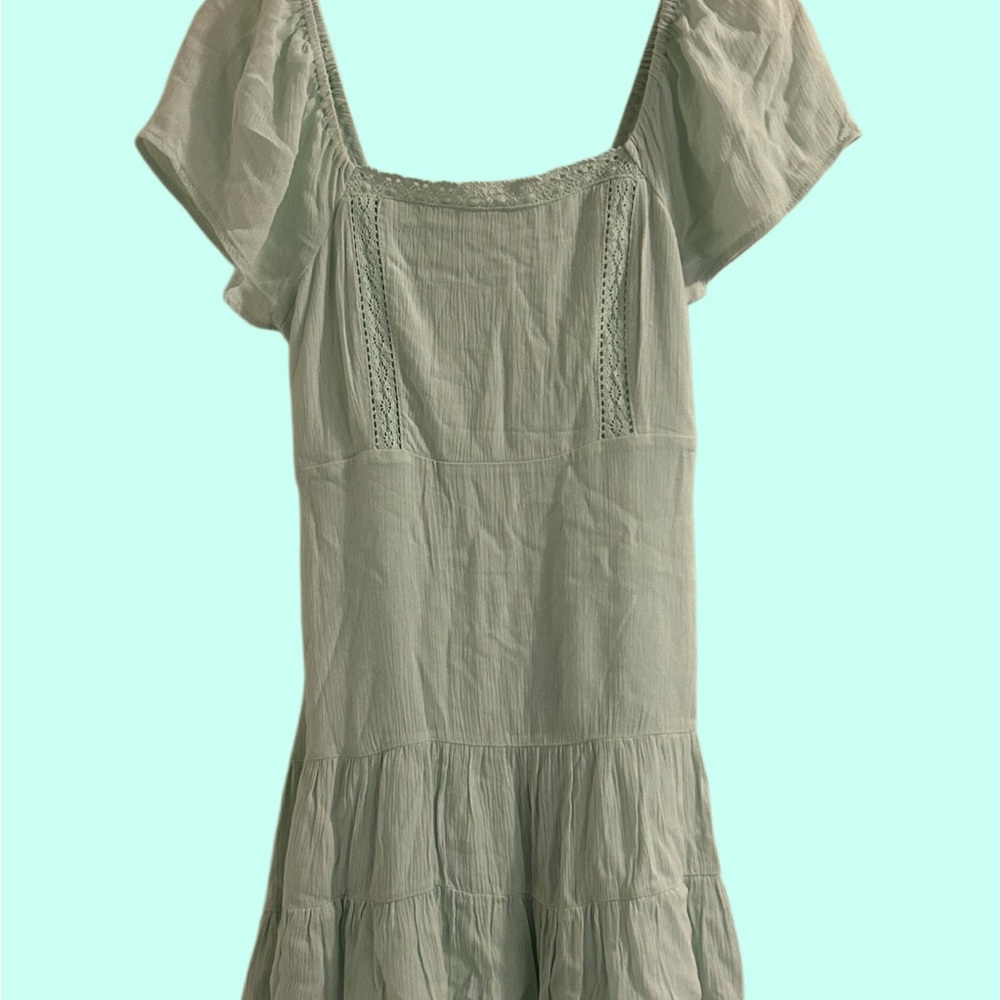 love, Fire Light Green Flutter Sleeve Mini Dress